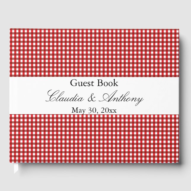 Libro De Visitas Rojo y blanco Gingham Pattern Barbeque Boda (Anverso)