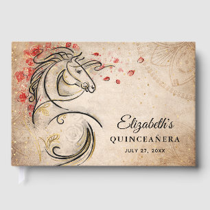 Libro De Visitas Rojo y Dorado Rústico Ranchera Mexicana Quinceañer