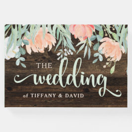 Libro De Visitas Romance floral rústico | Madera y acuarela