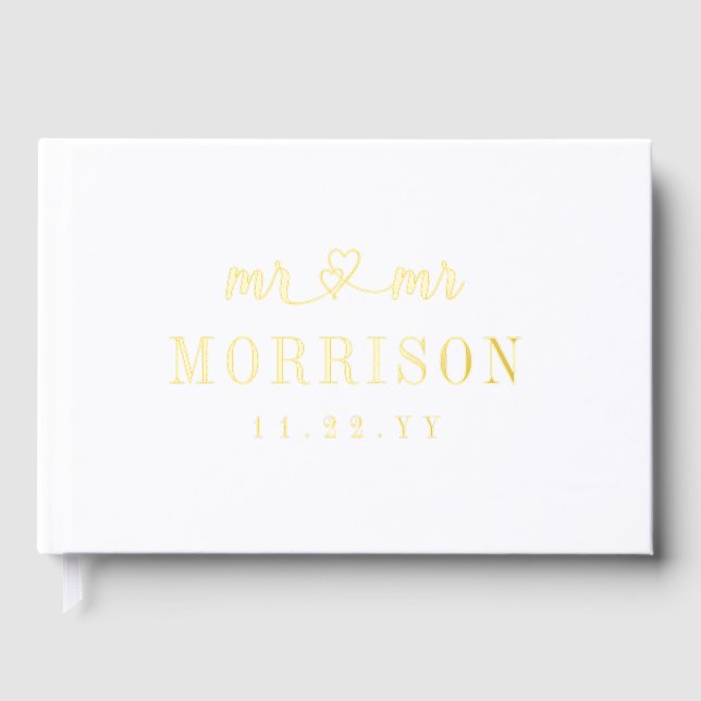 Libro De Visitas Romantic Gold Heart Script Mr & Mr. Boda