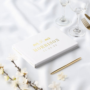 Libro De Visitas Romantic Gold Heart Script Mr & Mr. Boda