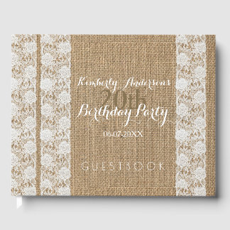 Libro De Visitas Romantic Lace burlap 20º Birthday Guest Book