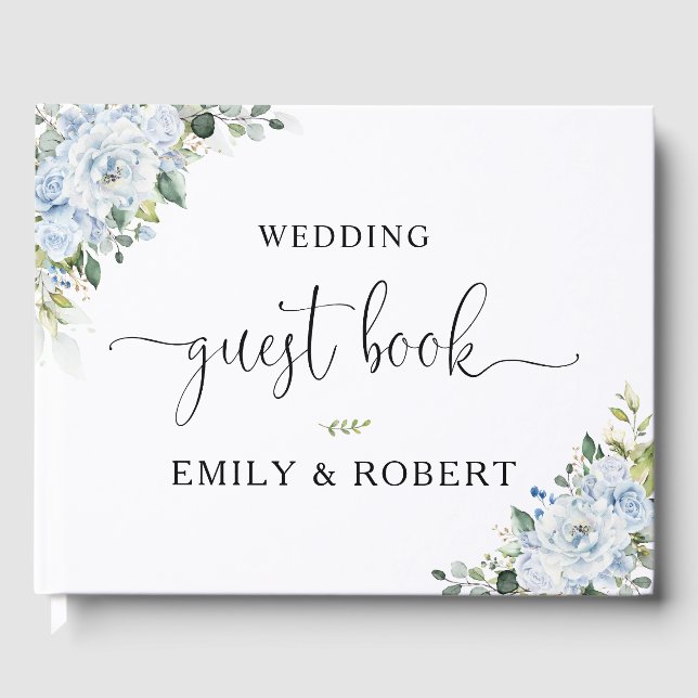 Libro De Visitas  Romantic Light Blue Floral Wedding Guest Book (Anverso)