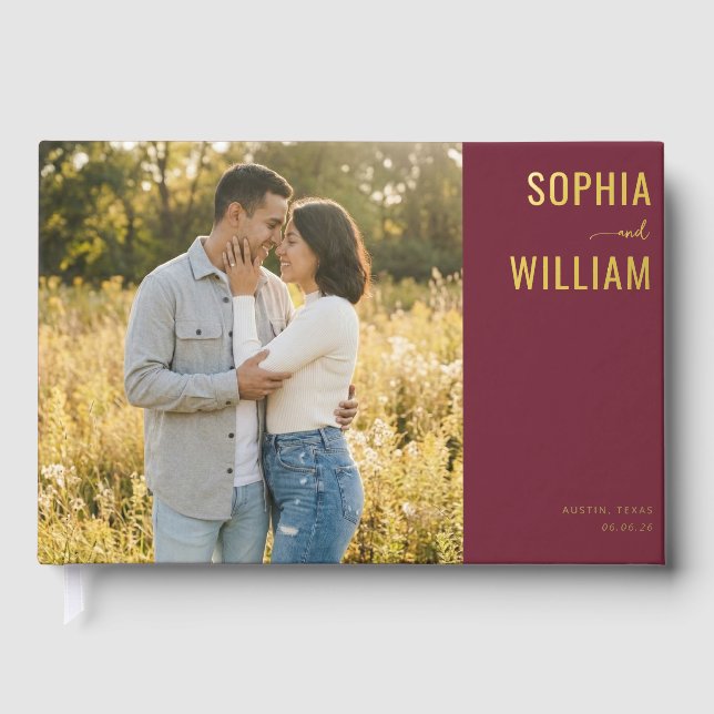 Libro De Visitas Romantic Maroon Modern Photo (Anverso)