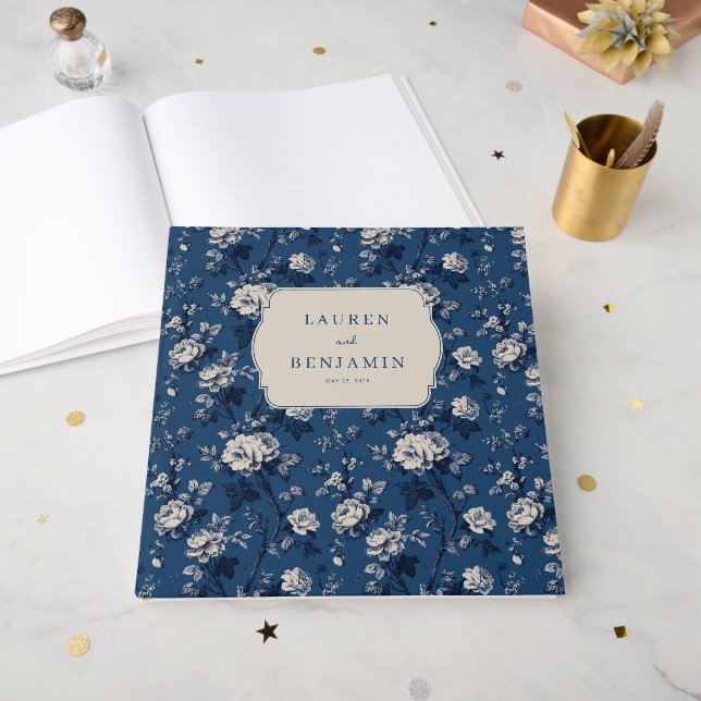 Libro De Visitas Romantic Navy Floral ElegANCE (Anverso Abierto)