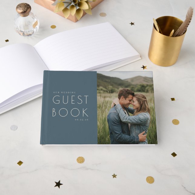 Libro De Visitas Romantic Navy Minimalist Photo (Anverso Abierto)