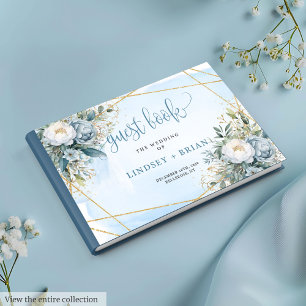 Libro De Visitas Romantic Pastel Blue White Peonies Gold Guest Book