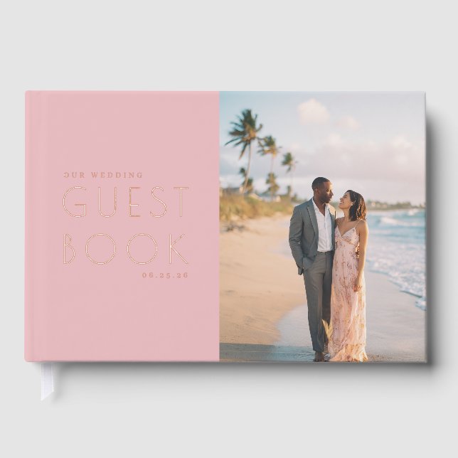 Libro De Visitas Romantic Pink Minimalist Photo (Anverso)