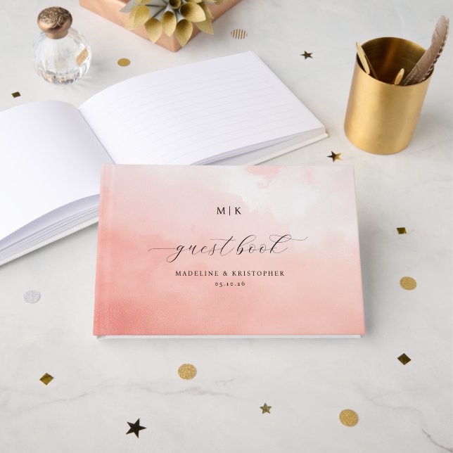 Libro De Visitas Romantic Pink Watercolor Guestbook (Anverso Abierto)