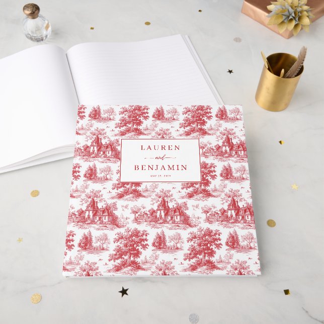 Libro De Visitas Romantic Red Engraver Landscape Motions (Anverso Abierto)