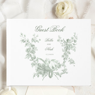 Libro De Visitas Romantic Sage Floral Wreath w/Lovebirds Wedding