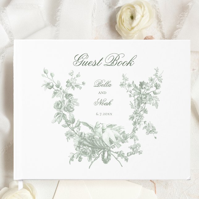 Libro De Visitas Romantic Sage Floral Wreath w/Lovebirds Wedding (Subido por el creador)