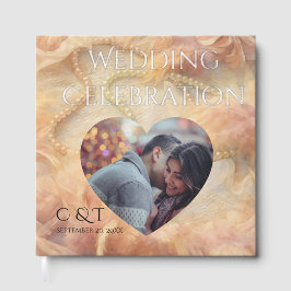 Libro De Visitas Romantic Watercolor Floral Pearls Feathers Wedding