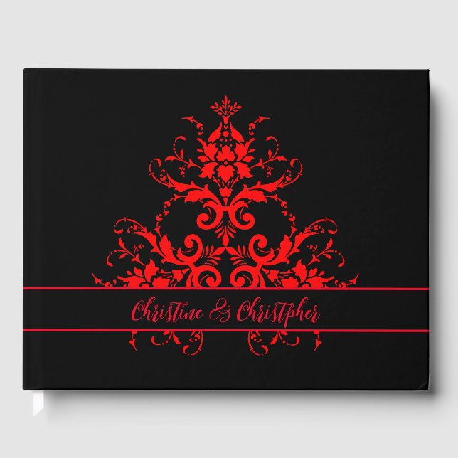Libro De Visitas Romántica y elegante matrimonio de damasco rojo vi (Anverso)