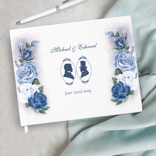 Libro De Visitas Romántico Azul Regencia Silueta Botánica Gay