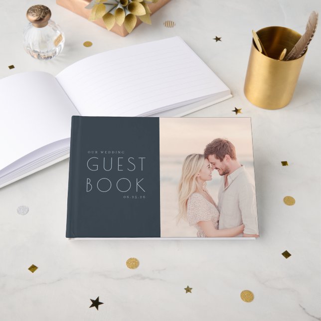 Libro De Visitas Romántico Beige Minimalista Foto (Anverso Abierto)
