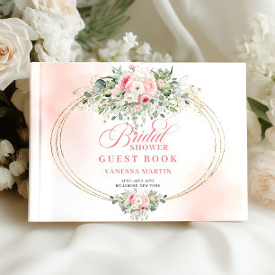 Libro De Visitas Romántico Bohemio Rubor Floral Oro Bridal Shower 