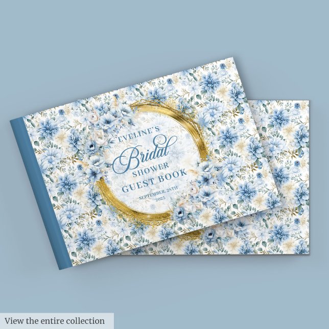 Libro De Visitas Romántico Boho Pastel Blue Gold Flores salvajes No (Romantic Boho Pastel Blue Gold Wild Flowers Bridal)