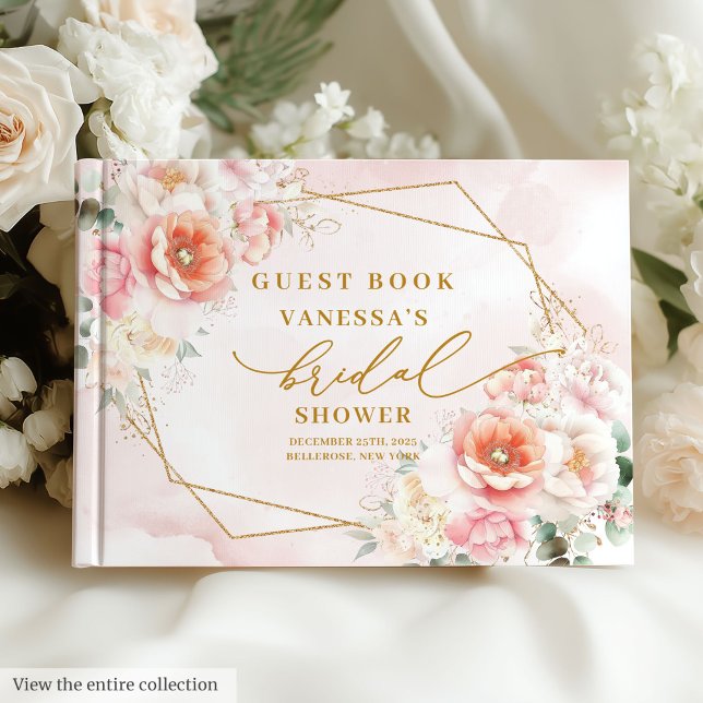Libro De Visitas Romántico Boho Rubor Gold Purpurina Bridal Shower (Romantic Boho Blush Gold Glitter Bridal Shower Guest Book)