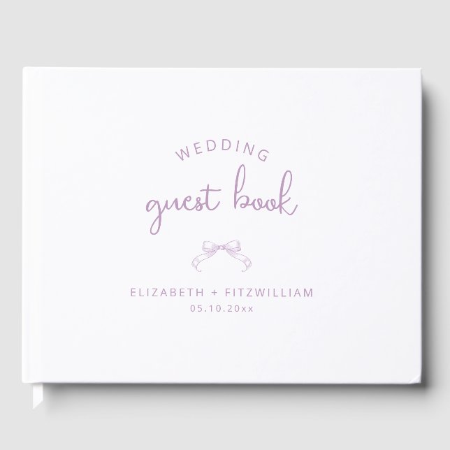 Libro De Visitas Romántico Bow | Lilac Boda Guest Book (Anverso)