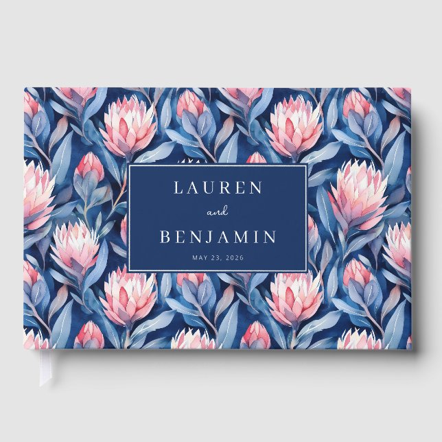 Libro De Visitas Romántico floral naval protea (Anverso)