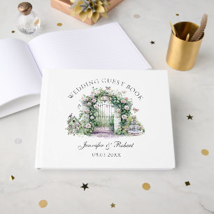 Libro De Visitas Romántico jardín Boda Floral Arco Fuente