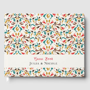 Libro De Visitas Romántico Moderno Elegante Corona Floral Boda