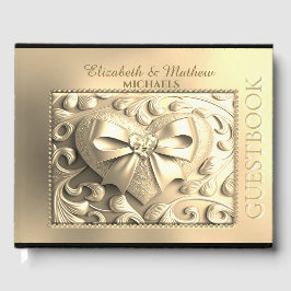 Libro De Visitas Romántico Oro Satin Bow