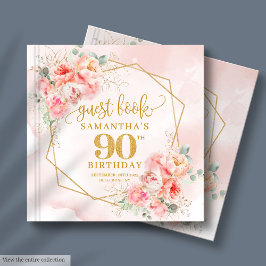 Libro De Visitas Romántico Pastel de Oro Rosa Peonies 90º cumpleaño
