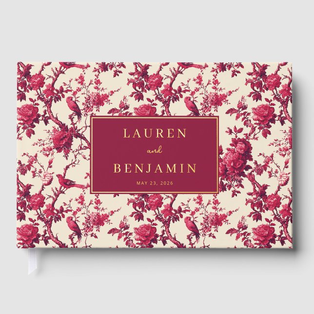 Libro De Visitas Romántico Rojo Floral Aves (Anverso)
