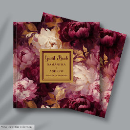 Libro De Visitas Romántico Rubor Burgundy Gold Boda