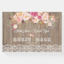 Libro De Visitas Romántico Rubor Flowers Lace Wood Boda