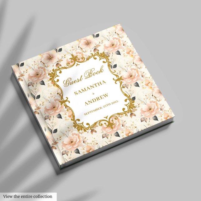 Libro De Visitas Romántico Rubor Gold Boda Guest Book (Romantic Blush Gold Wedding Guest Book)