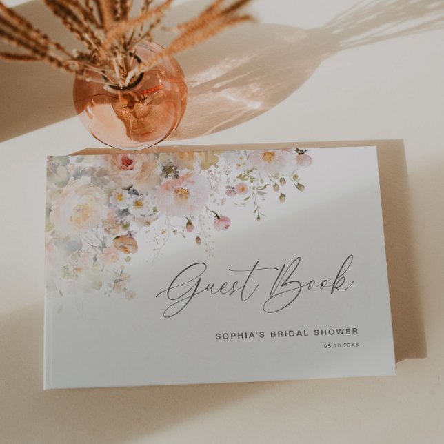 Libro De Visitas Romántico Rubor Peach Floral Bridal Shower (Subido por el creador)