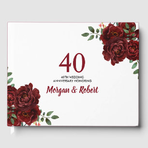 Libro De Visitas Romántico Ruby Red Rose, 40° Aniversario Boda