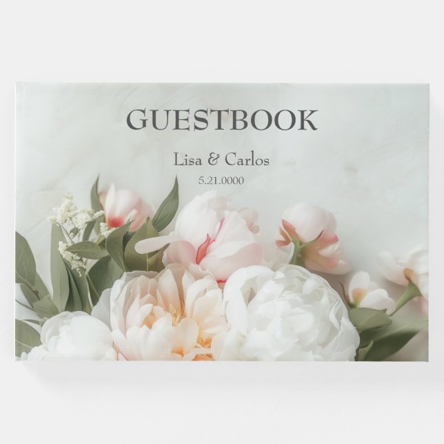 Libro De Visitas Ropa de peonías blancas con encaje (Anverso)