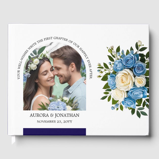 Libro De Visitas Rosa blanca y azul personalizada (Anverso)