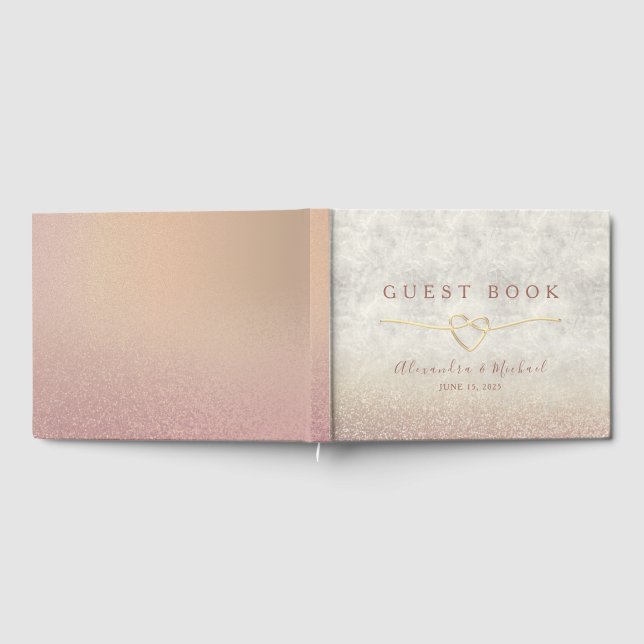 Libro De Visitas Rosa Chic Dorado Brillo Boda Elegante  (Lleno)