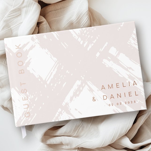 Libro De Visitas Rosa claro pinceles grises nombres Relieve metaliz (Light rose gray brushstrokes names wedding foil guest book)