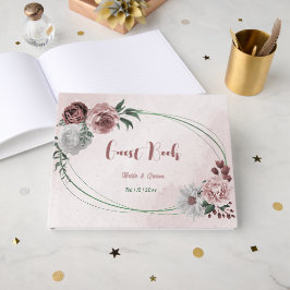 Libro De Visitas rosa de canela rosa boda geométrico floral blanco