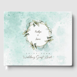 Libro De Visitas Rosa de color de agua verde boda de corona