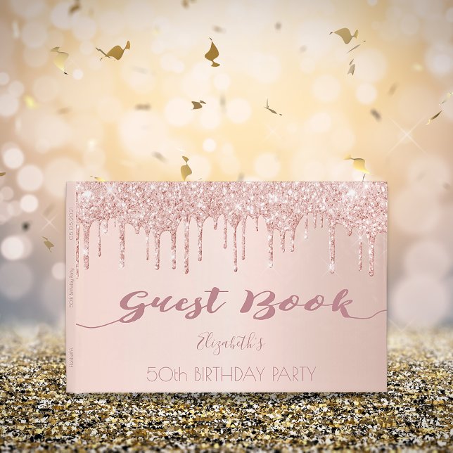 Libro De Visitas Rosa de cumpleaños purpurina oro gotea rosa 50 (Subido por el creador)