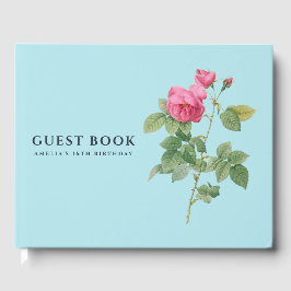 Libro De Visitas Rosa de época Foto Pastel Azul Botánico