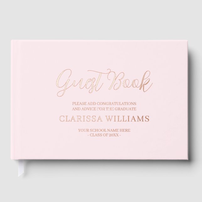Libro De Visitas Rosa de graduación Relieve metalizado dorado rosad (Anverso)