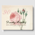 Libro De Visitas Rosa de la Vintage 90th Birthday Celebration Guest<br><div class="desc">Personalizable 90th Birthday Celebration Guest Book con las viejas acuarelas botánicas del rosa por Pierre-Joseph Redouté. Puede cambiar fácilmente el color del texto, el tipo de letra, el tamaño y la posición haciendo clic en el botón personalizar. Disponible en bloc de notas en espiral. Invitación al cumpleaños, servilletas de papel,...</div>