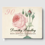 Libro De Visitas Rosa de la Vintage 90th Birthday Celebration Guest<br><div class="desc">Personalizable 90th Birthday Celebration Guest Book con las viejas acuarelas botánicas del rosa por Pierre-Joseph Redouté. Puede cambiar fácilmente el color del texto, el tipo de letra, el tamaño y la posición haciendo clic en el botón personalizar. Disponible en bloc de notas en espiral. Invitación al cumpleaños, servilletas de papel,...</div>