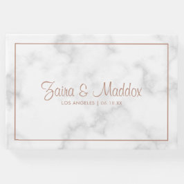 Libro De Visitas Rosa de mármol Guión dorado Boda moderno