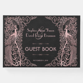 Libro De Visitas Rosa de oro Art Deco Peacocks Boda negro