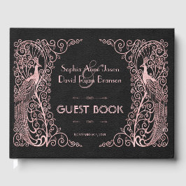 Libro De Visitas Rosa de oro Art Deco Peacocks Boda negro