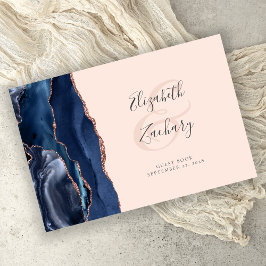 Libro De Visitas Rosa de Oro Azul Marino de Ágata Moderno en Guión